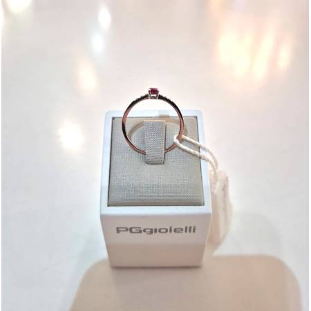 ANELLO SOLITARIO In Oro Bianco 18 Karati 750% PG Gioielli Con RUBINO E DIAMANTI