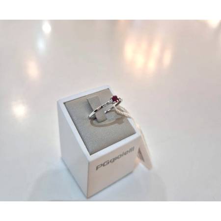ANELLO SOLITARIO In Oro Bianco 18 Karati 750% PG Gioielli Con RUBINO E DIAMANTI