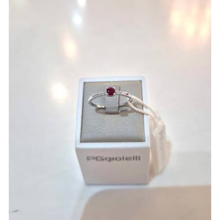 ANELLO SOLITARIO In Oro Bianco 18 Karati 750% PG Gioielli Con RUBINO E DIAMANTI