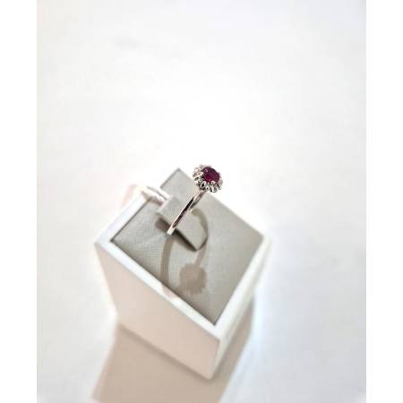 ANELLO SOLITARIO Oro Bianco 18 Karati 750% PG Gioielli RUBINO Ovale E DIAMANTI
