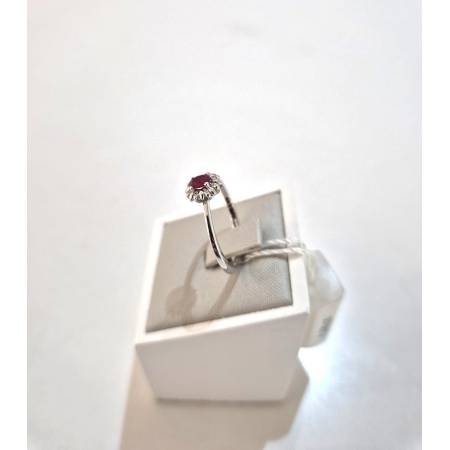 ANELLO SOLITARIO Oro Bianco 18 Karati 750% PG Gioielli RUBINO Ovale E DIAMANTI