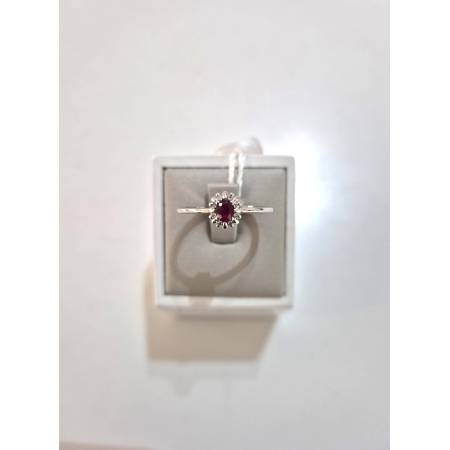 ANELLO SOLITARIO Oro Bianco 18 Karati 750% PG Gioielli RUBINO Ovale E DIAMANTI