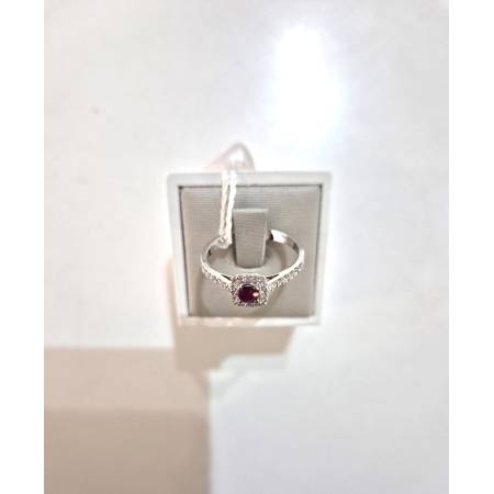 ANELLO SOLITARIO Oro Bianco 18 Karati 750% PG Gioielli RUBINO Tondo E DIAMANTI