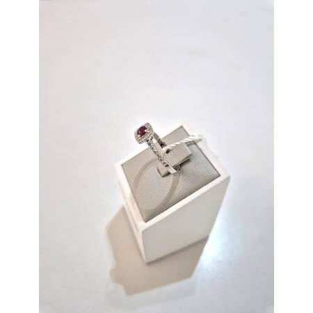 ANELLO SOLITARIO Oro Bianco 18 Karati 750% PG Gioielli RUBINO Tondo E DIAMANTI
