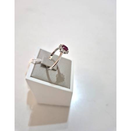 ANELLO SOLITARIO Oro Bianco 18 Karati 750% PG Gioielli RUBINO Ovale E DIAMANTI