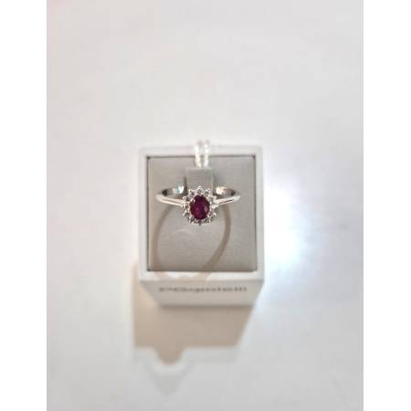 ANELLO SOLITARIO Oro Bianco 18 Karati 750% PG Gioielli RUBINO Ovale E DIAMANTI
