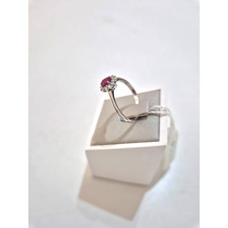 ANELLO SOLITARIO Oro Bianco 18 Karati 750% PG Gioielli RUBINO Ovale E DIAMANTI