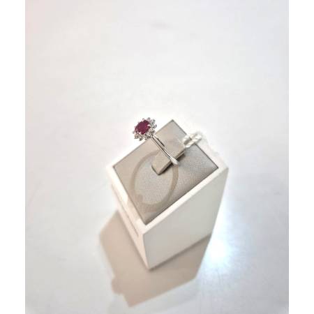 ANELLO SOLITARIO Oro Bianco 18 Karati 750% PG Gioielli RUBINO Ovale E DIAMANTI
