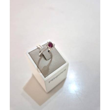 ANELLO SOLITARIO Oro Bianco 18 Karati 750% PG Gioielli RUBINO Ovale E DIAMANTI