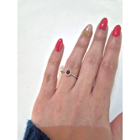 ANELLO SOLITARIO RUBINO Rosso Ovale E DIAMANTI Oro Bianco 18 Kt 750% PG Gioielli