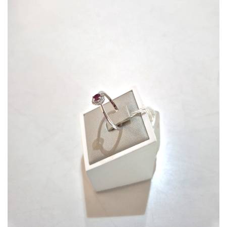 ANELLO SOLITARIO RUBINO Rosso Ovale E DIAMANTI Oro Bianco 18 Kt 750% PG Gioielli