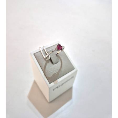 ANELLO SOLITARIO Oro Bianco 18 Karati 750% PG Gioielli RUBINO Ovale E DIAMANTI