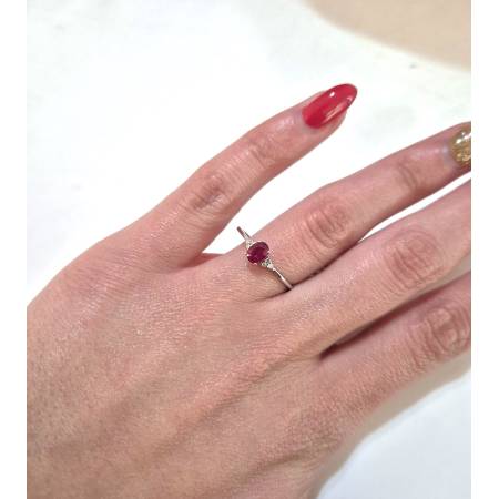 ANELLO SOLITARIO Oro Bianco 18 Karati 750% PG Gioielli RUBINO Ovale E DIAMANTI