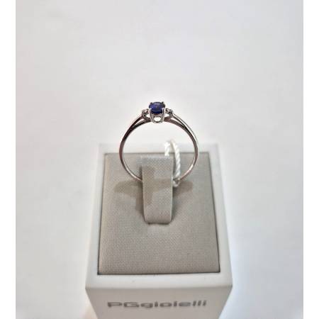 ANELLO SOLITARIO Con ZAFFIRO Blu E Diamanti PG GIOIELLI Oro Bianco 18 Karati 750