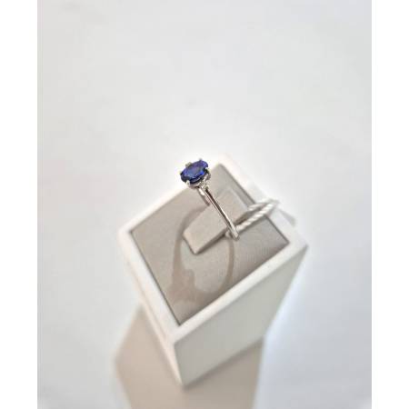 ANELLO SOLITARIO Con ZAFFIRO Blu E Diamanti PG GIOIELLI Oro Bianco 18 Karati 750