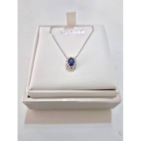 COLLANA ZAFFIRO Blu Forma Ovale E DIAMANTI Oro Bianco 18 Karati 750% PG GIOIELLI