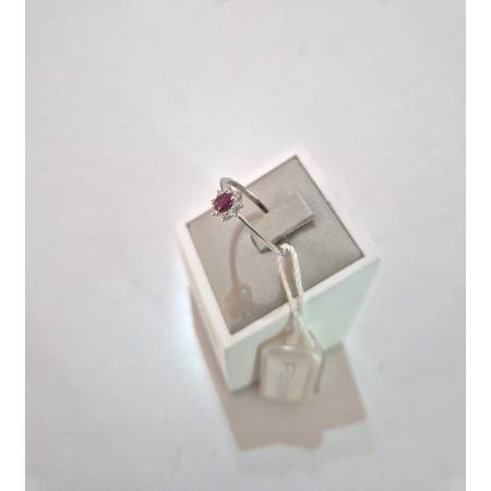 ANELLO SOLITARIO Oro Bianco 18 Karati 750% PG Gioielli RUBINO E DIAMANTI Ovale
