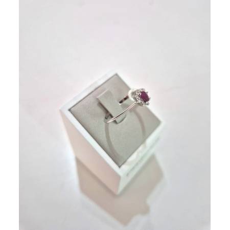 ANELLO SOLITARIO Oro Bianco 18 Karati 750% PG Gioielli RUBINO E DIAMANTI Ovale