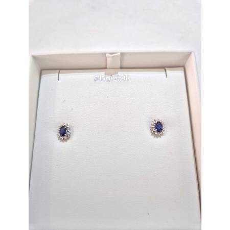 ORECCHINI PG GIOIELLI ZAFFIRO Forma OVALE Con DIAMANTI Oro Bianco 18 Karati 750%