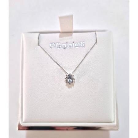 COLLANA ACQUAMARINA Ovale E DIAMANTI In Oro Bianco 18 Karati 750% PG GIOIELLI