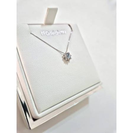 COLLANA ACQUAMARINA Ovale E DIAMANTI In Oro Bianco 18 Karati 750% PG GIOIELLI