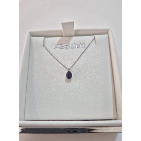 COLLANA ZAFFIRO A Goccia E DIAMANTI In Oro Bianco 18 Karati 750% PG GIOIELLI