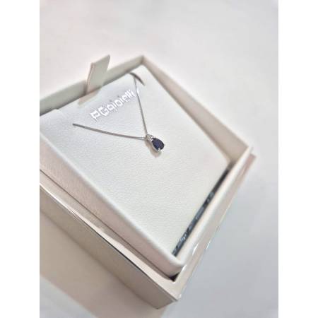 COLLANA ZAFFIRO A Goccia E DIAMANTI In Oro Bianco 18 Karati 750% PG GIOIELLI