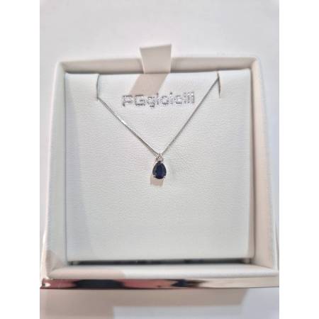 COLLANA ZAFFIRO A Goccia E DIAMANTI In Oro Bianco 18 Karati 750% PG GIOIELLI