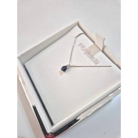 COLLANA ZAFFIRO A Goccia E DIAMANTI In Oro Bianco 18 Karati 750% PG GIOIELLI