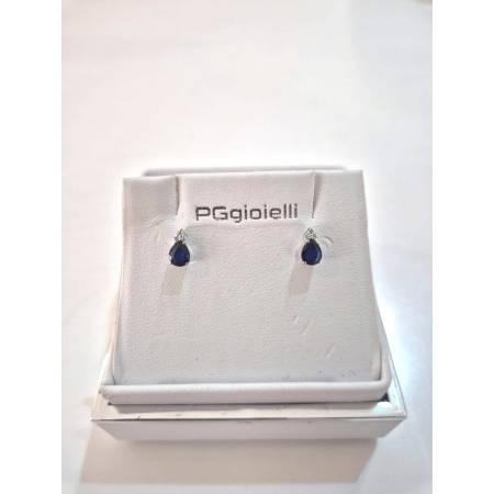 ORECCHINI PG GIOIELLI ZAFFIRO Forma A Goccia Con DIAMANTI Oro Bianco 18 Kt 750%