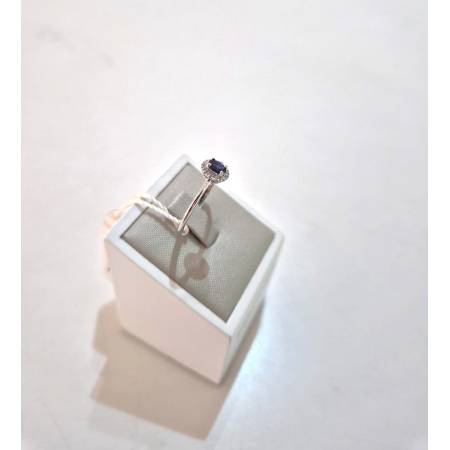 ANELLO SOLITARIO Con ZAFFIRO Blu Ovale E Diamanti PG GIOIELLI Oro Bianco 18 Kt
