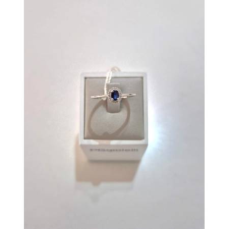 ANELLO SOLITARIO Con ZAFFIRO Blu Ovale E Diamanti PG GIOIELLI Oro Bianco 18 Kt