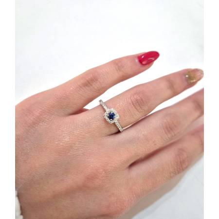 ANELLO SOLITARIO Con ZAFFIRO Blu E Diamanti PG GIOIELLI Oro Bianco 18 Karati 750