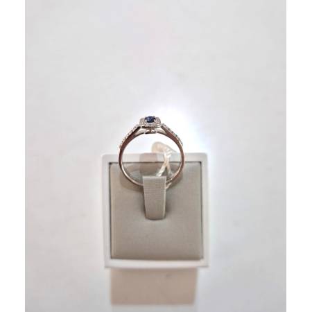ANELLO SOLITARIO Con ZAFFIRO Blu E Diamanti PG GIOIELLI Oro Bianco 18 Karati 750