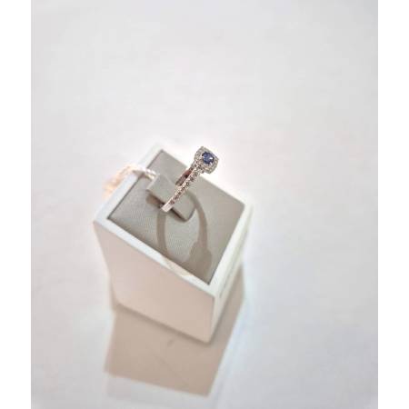 ANELLO SOLITARIO Con ZAFFIRO Blu E Diamanti PG GIOIELLI Oro Bianco 18 Karati 750