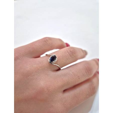 ANELLO SOLITARIO Con ZAFFIRO Blu Ovale E Diamanti PG GIOIELLI Oro Bianco 18 Kt