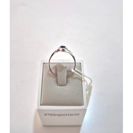 ANELLO SOLITARIO Con ZAFFIRO Blu Ovale E Diamanti PG GIOIELLI Oro Bianco 18 Kt