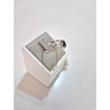 ANELLO SOLITARIO Con ZAFFIRO Blu Ovale E Diamanti PG GIOIELLI Oro Bianco 18 Kt
