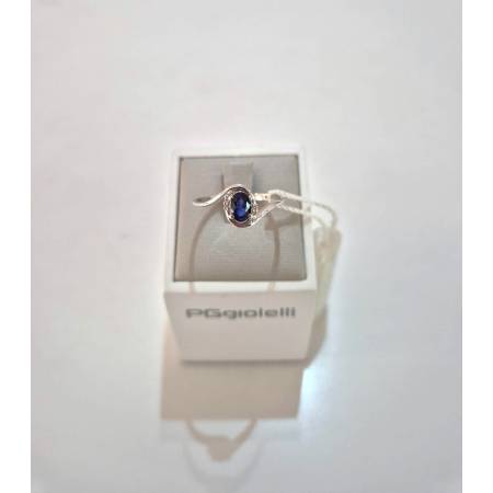 ANELLO SOLITARIO Con ZAFFIRO Blu Ovale E Diamanti PG GIOIELLI Oro Bianco 18 Kt