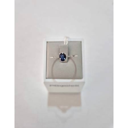 ANELLO SOLITARIO Con ZAFFIRO Blu Ovale E Diamanti PG GIOIELLI Oro Bianco 18 Kt