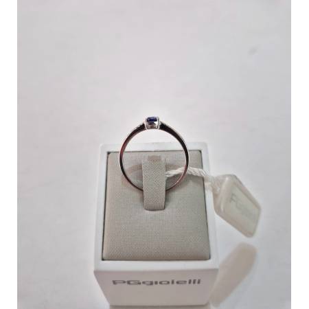 ANELLO SOLITARIO Con ZAFFIRO Blu Ovale E Diamanti PG GIOIELLI Oro Bianco 18 Kt