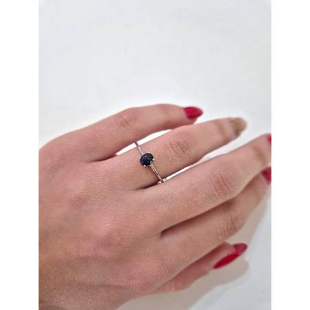 ANELLO SOLITARIO Con ZAFFIRO Blu Ovale E Diamanti PG GIOIELLI Oro Bianco 18 Kt