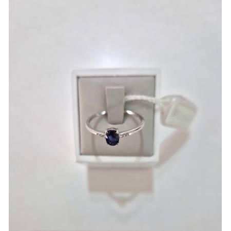 ANELLO SOLITARIO Con ZAFFIRO Blu Ovale E Diamanti PG GIOIELLI Oro Bianco 18 Kt