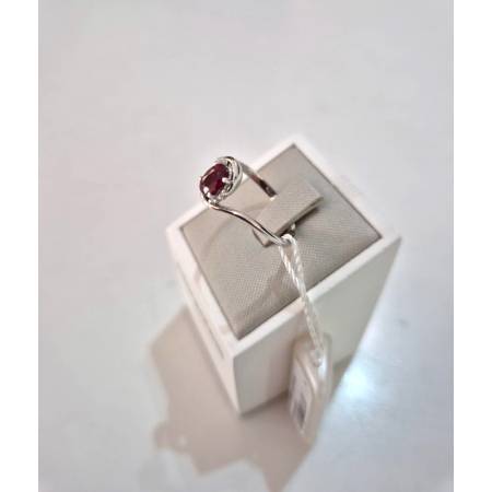 ANELLO SOLITARIO Oro Bianco 18 Karati 750% PG Gioielli RUBINO E DIAMANTI Ovale