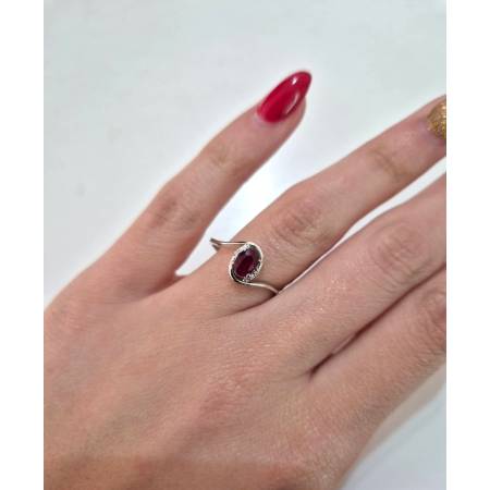 ANELLO SOLITARIO Oro Bianco 18 Karati 750% PG Gioielli RUBINO E DIAMANTI Ovale
