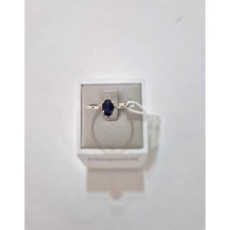 ANELLO SOLITARIO Con ZAFFIRO Blu Ovale E Diamanti PG GIOIELLI Oro Bianco 18 Kt
