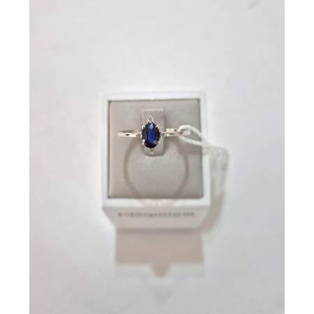 ANELLO SOLITARIO Con ZAFFIRO Blu Ovale E Diamanti PG GIOIELLI Oro Bianco 18 Kt