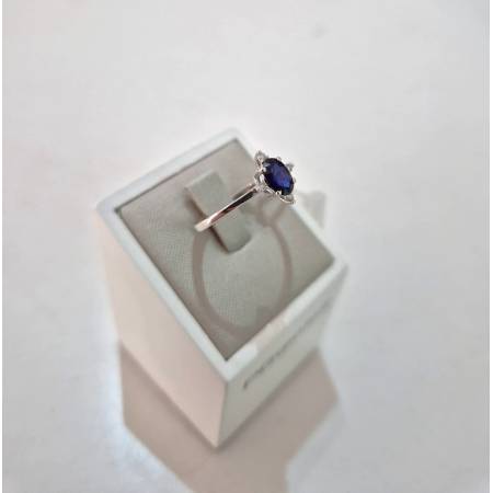 ANELLO SOLITARIO Con ZAFFIRO Blu Ovale E Diamanti PG GIOIELLI Oro Bianco 18 Kt