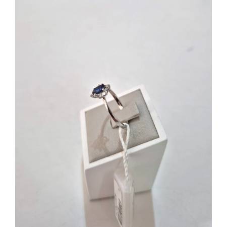 ANELLO SOLITARIO Con ZAFFIRO Blu Ovale E Diamanti PG GIOIELLI Oro Bianco 18 Kt