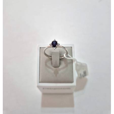 ANELLO SOLITARIO Con ZAFFIRO Blu Ovale E Diamanti PG GIOIELLI Oro Bianco 18 Kt